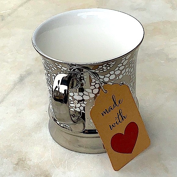 10 STRAWBERRY STREET MUG SILVER METALLIC LACE FOOTED 12 FL OZ - Picture 4 of 8